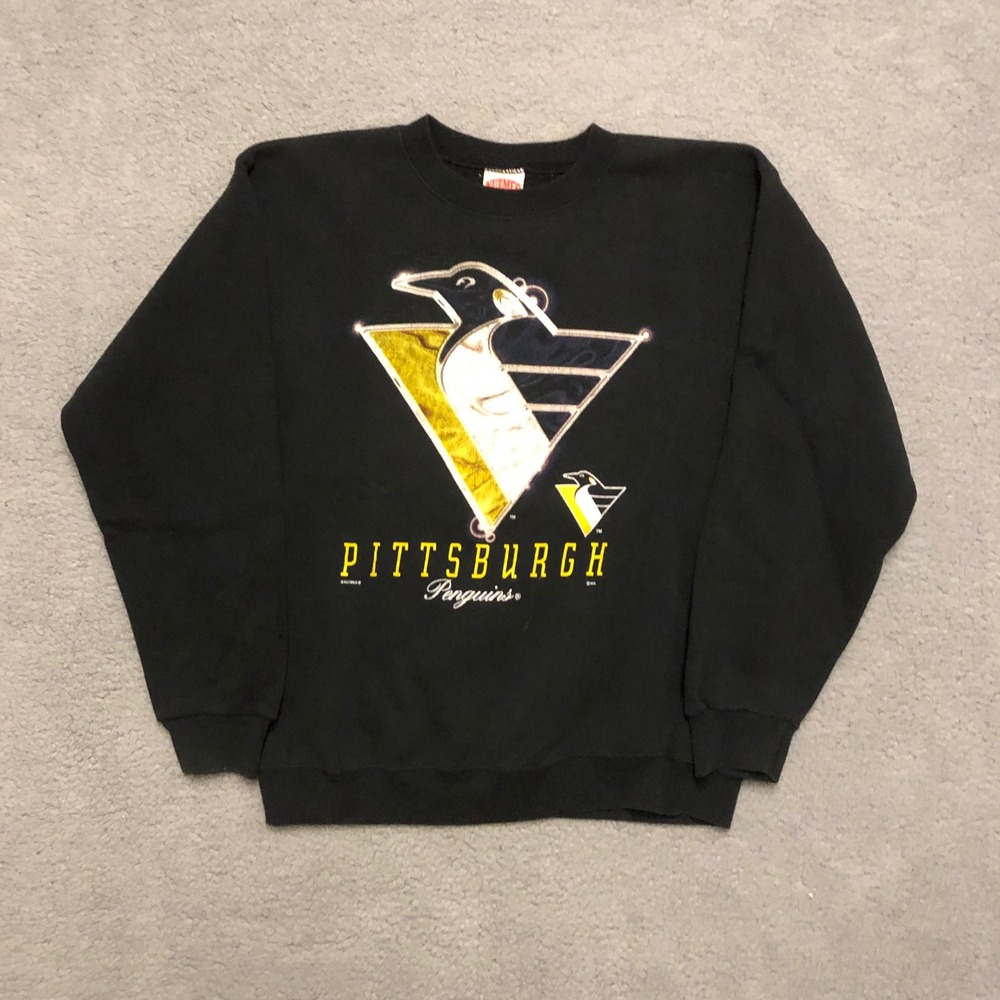 Vintage Nutmeg Mills Pittsburgh Penguins Sweatshirt XL Black 90s NHL Made in USA